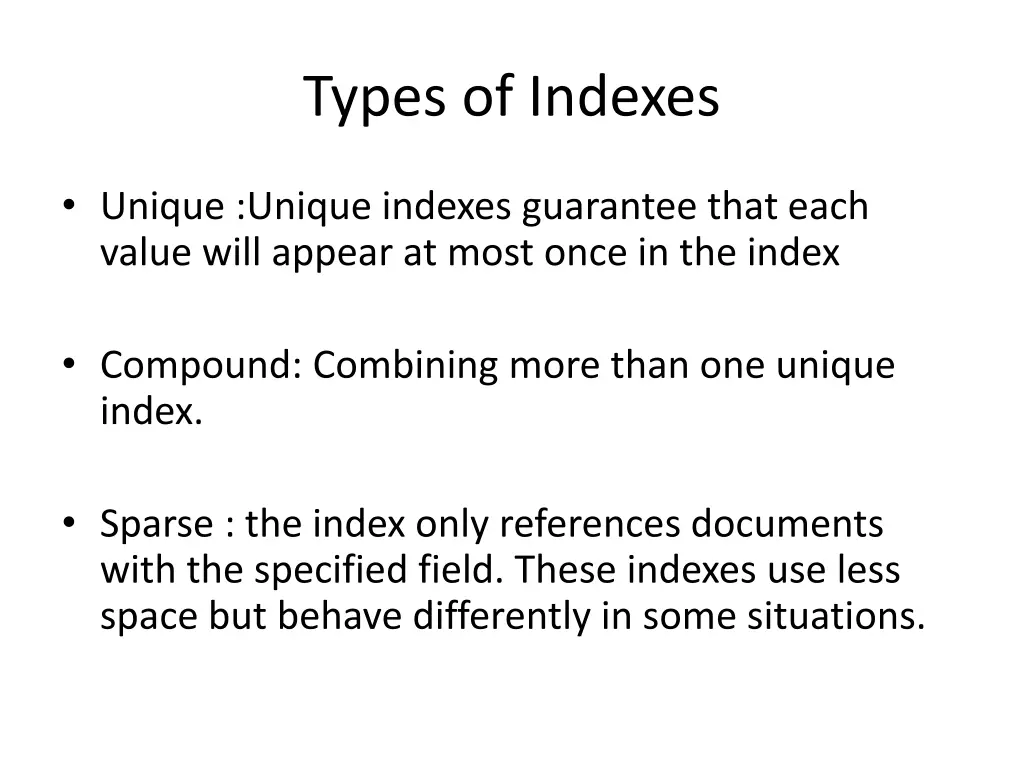 types of indexes