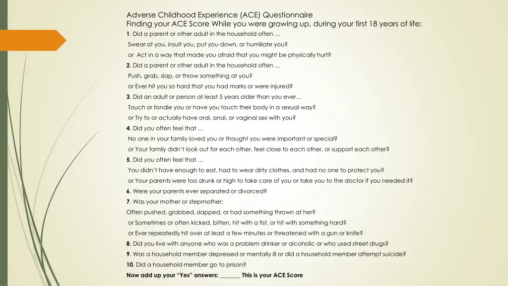 adverse childhood experience ace questionnaire