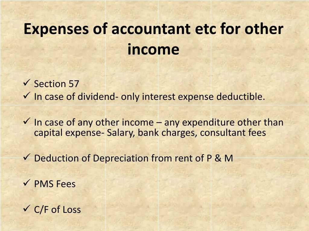 expenses of accountant etc for other income
