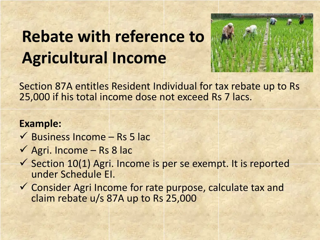 rebate with reference to agricultural income
