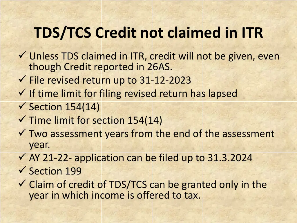 tds tcs credit not claimed in itr