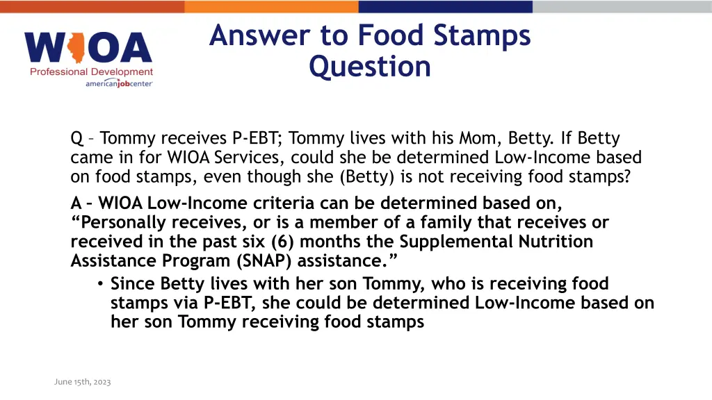 answer to food stamps question