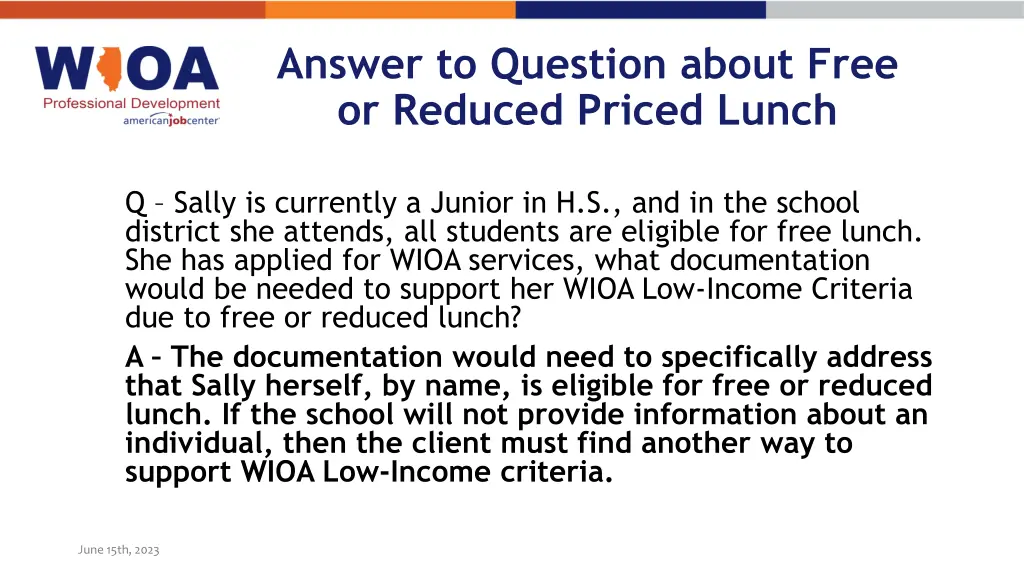 answer to question about free or reduced priced
