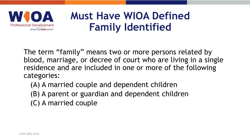 must have wioa defined family identified