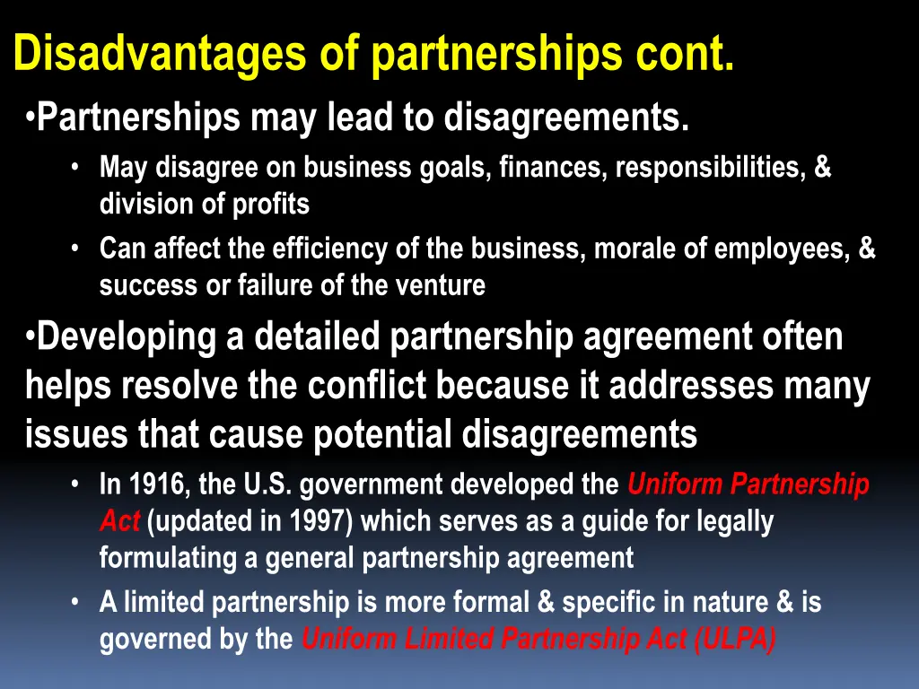 disadvantages of partnerships cont partnerships