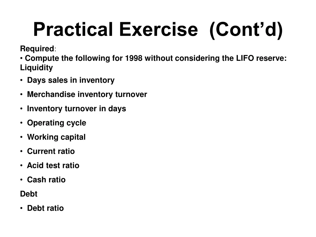 practical exercise cont d required compute