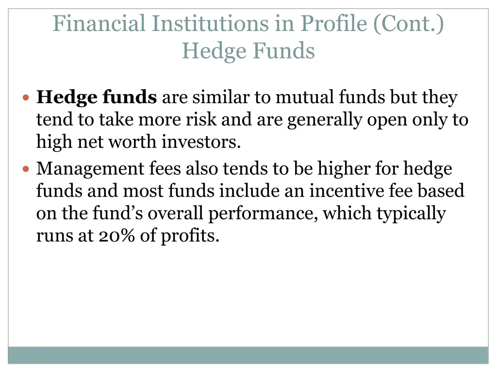 financial institutions in profile cont hedge funds
