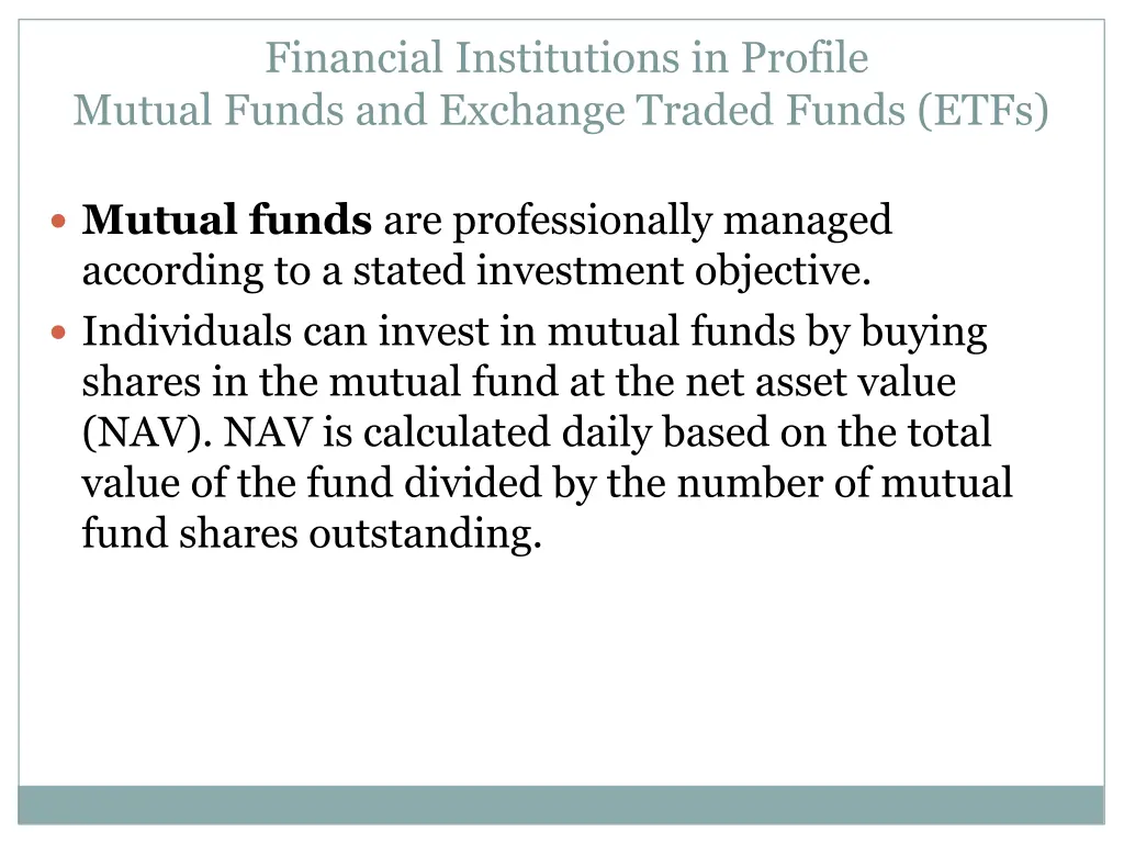 financial institutions in profile mutual funds