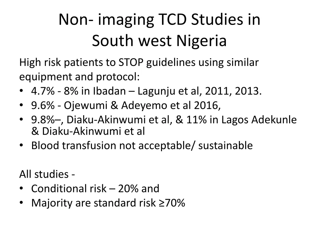 non imaging tcd studies in south west nigeria