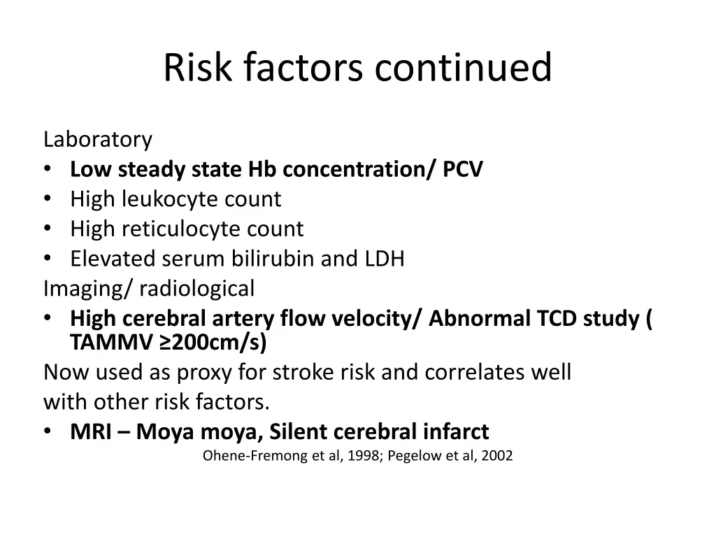 risk factors continued