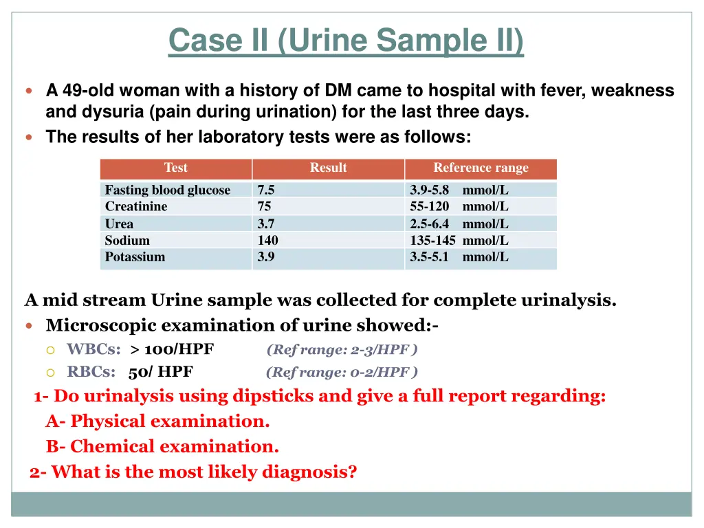 case ii urine sample ii