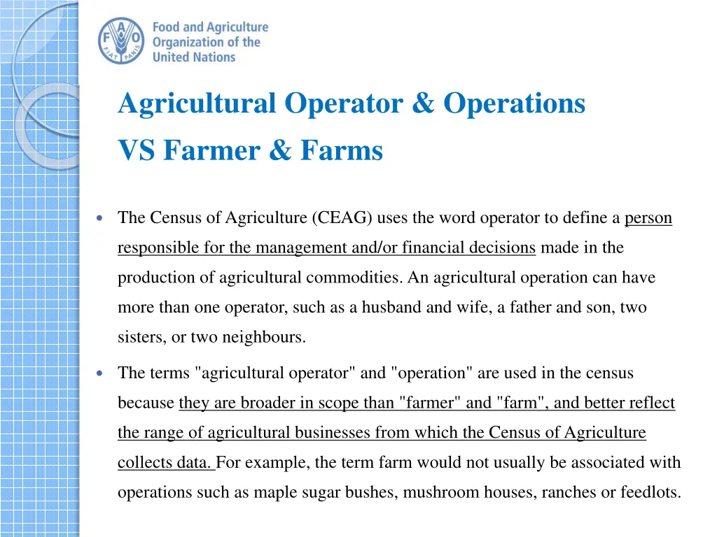 agricultural operator operations vs farmer farms