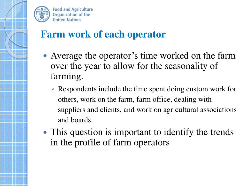 farm work of each operator