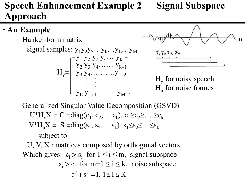 speech enhancement example 2 signal subspace 1