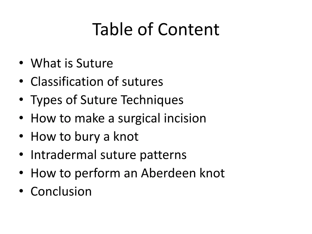 table of content