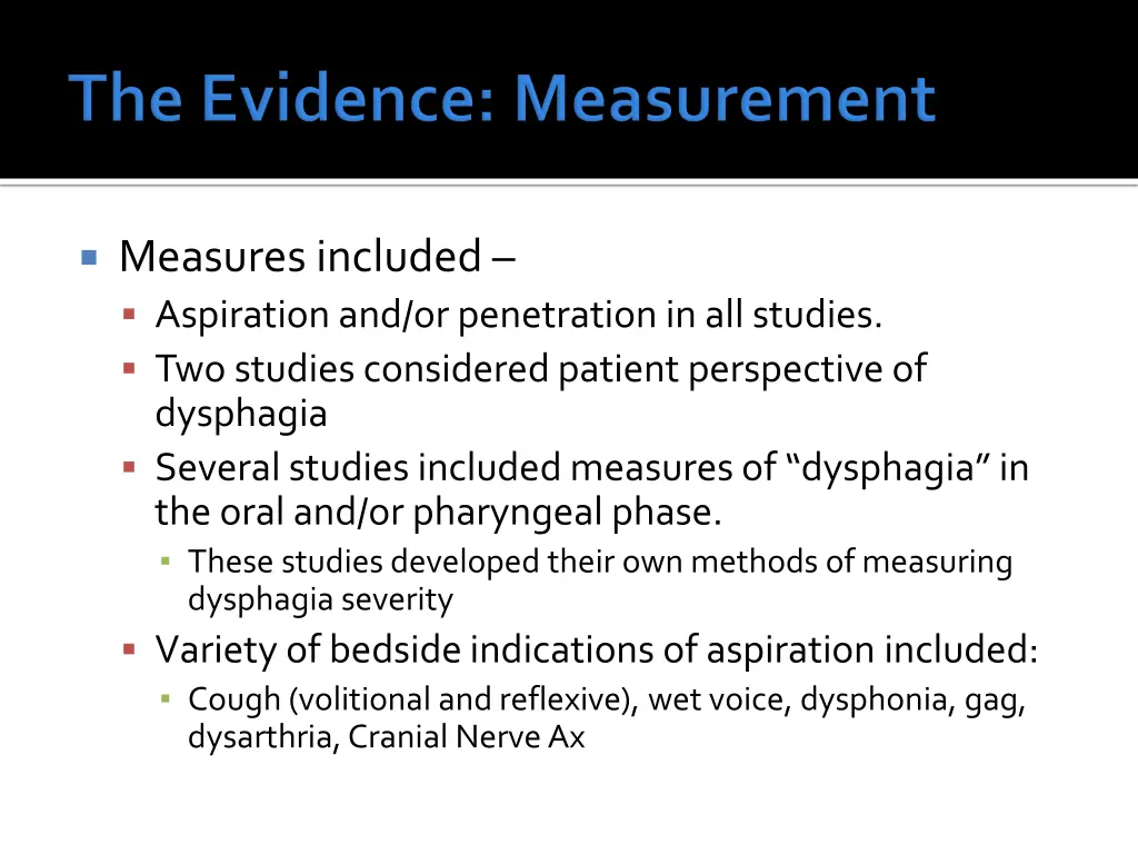 measures included aspiration and or penetration