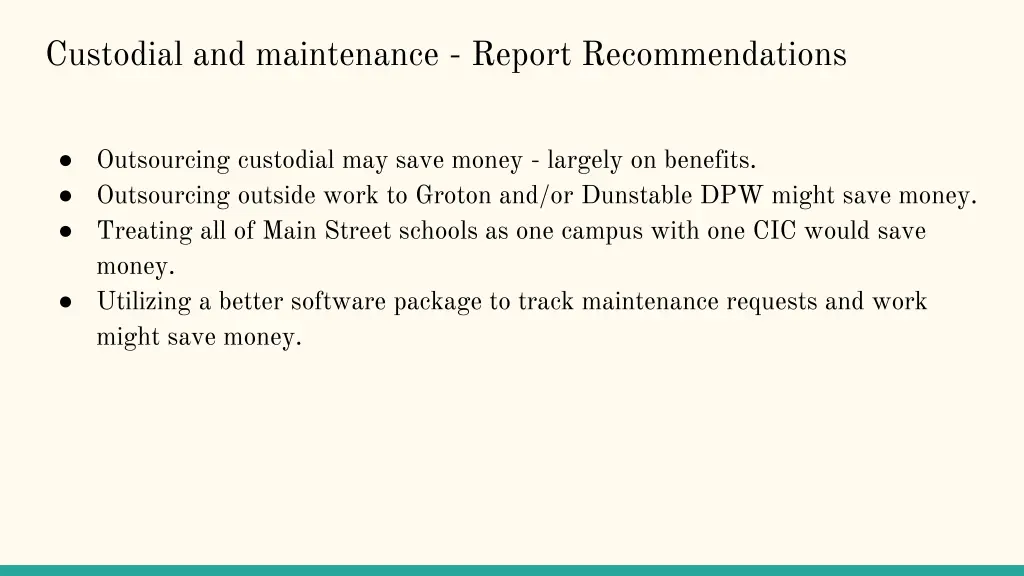 custodial and maintenance report recommendations