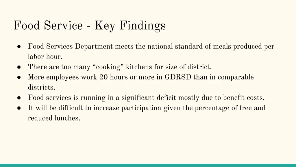 food service key findings