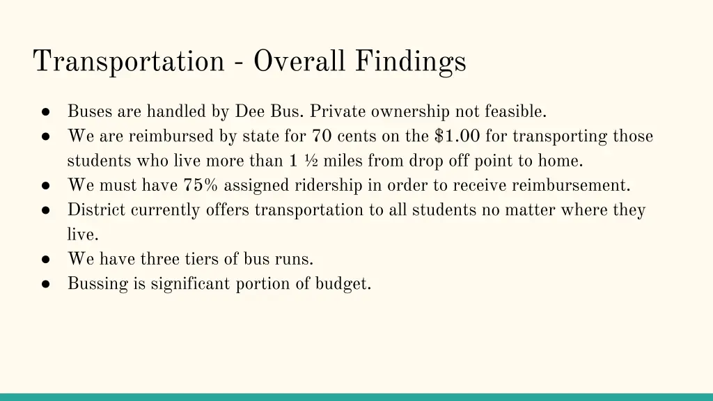 transportation overall findings