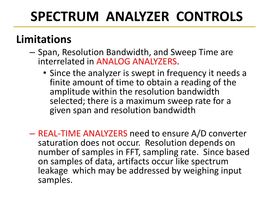 spectrum analyzer controls 1