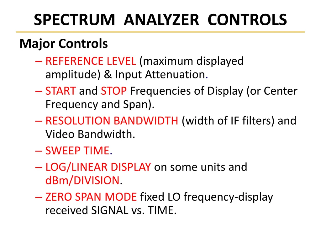 spectrum analyzer controls
