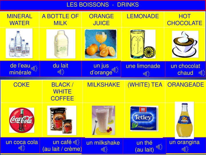 les boissons drinks