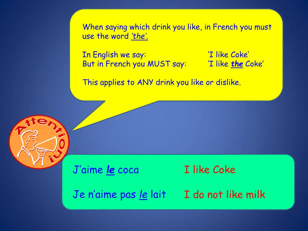when saying which drink you like in french