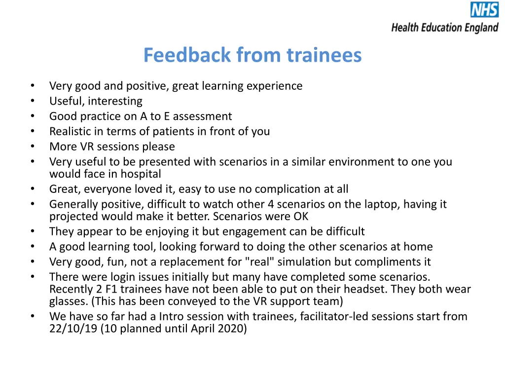 feedback from trainees