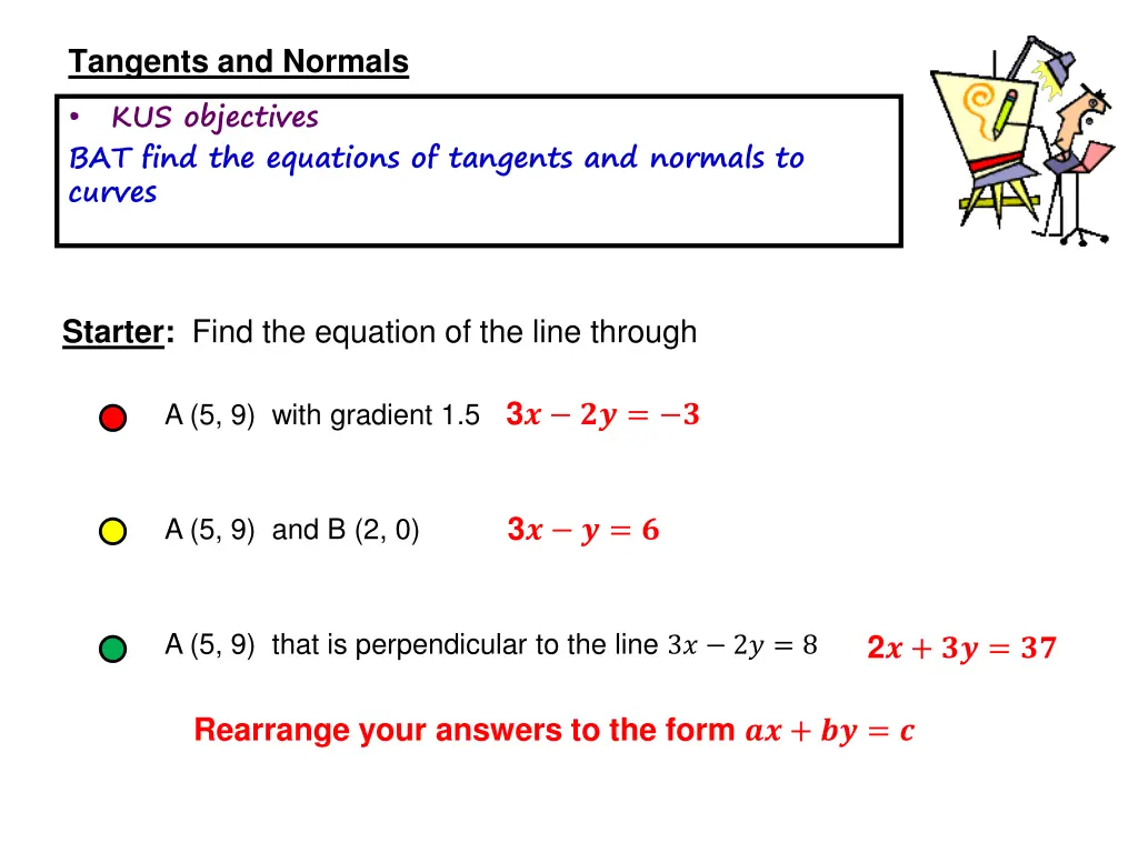 tangents and normals bat find the equations