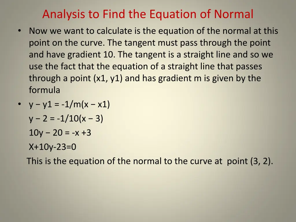 analysis to find the equation of normal