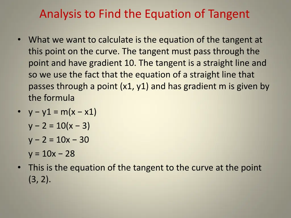 analysis to find the equation of tangent