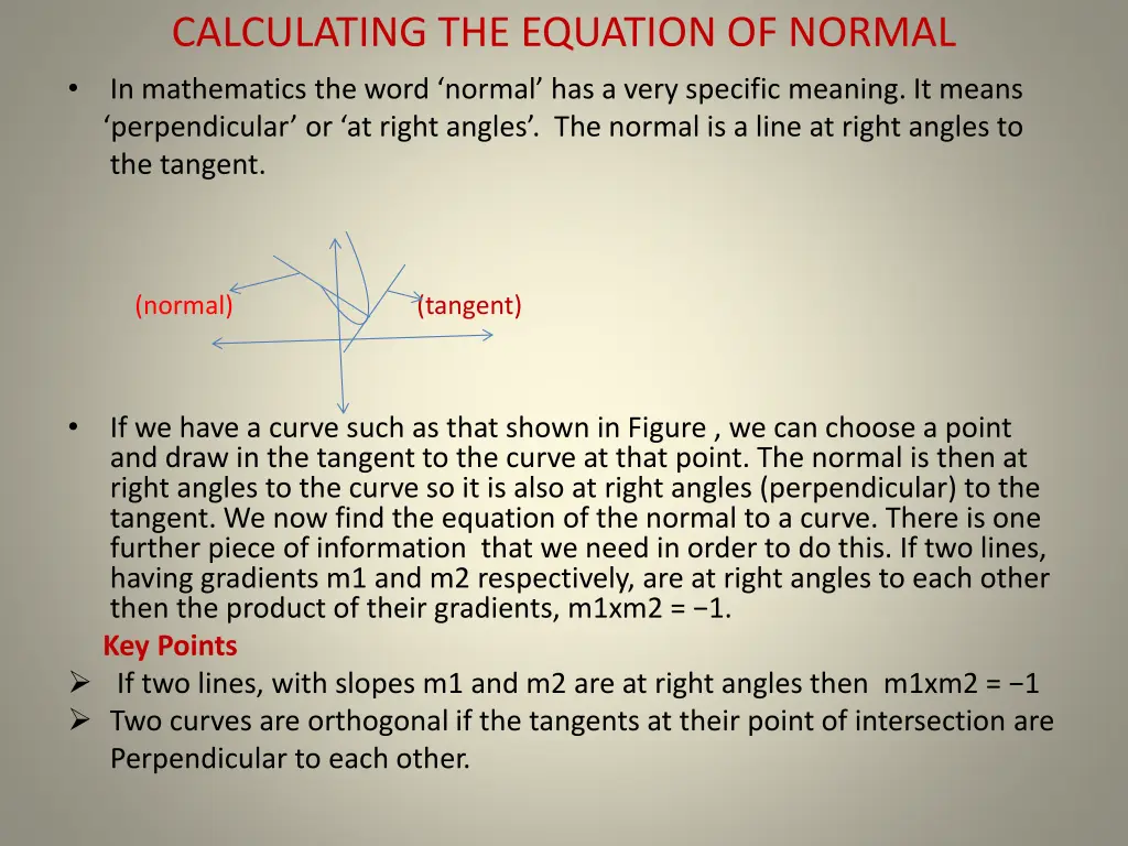 calculating the equation of normal