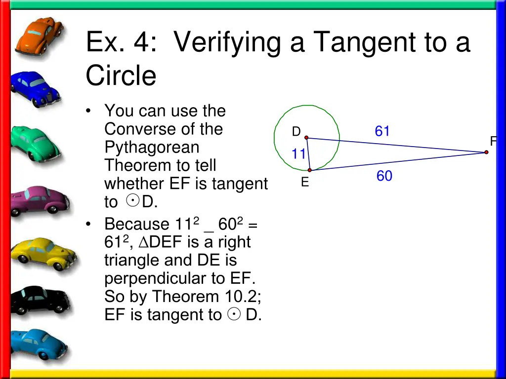 ex 4 verifying a tangent to a circle