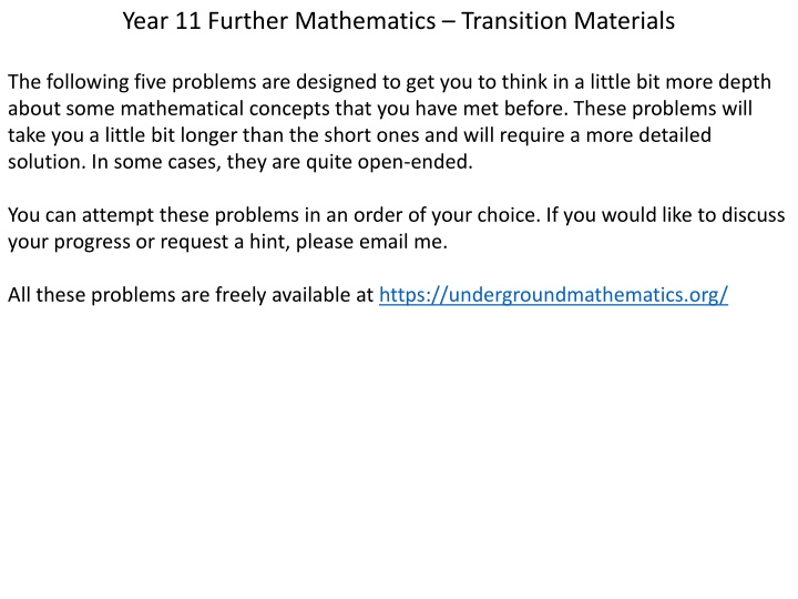 year 11 further mathematics transition materials