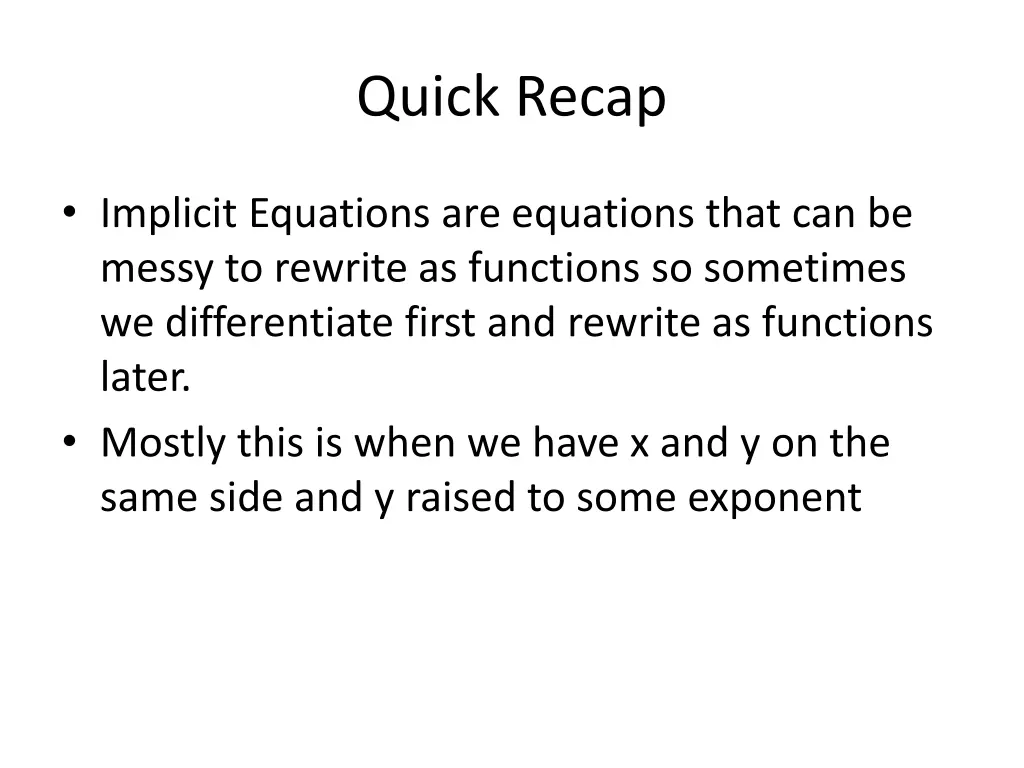 quick recap