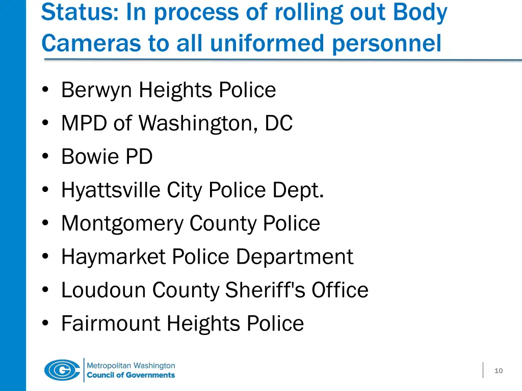 status in process of rolling out body cameras 1