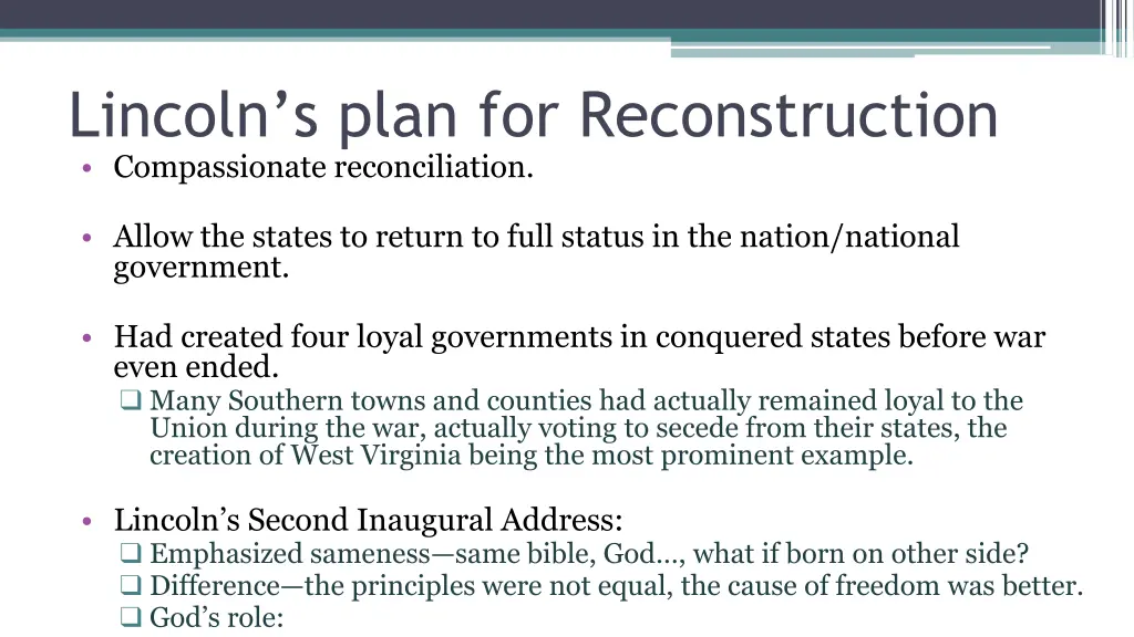 lincoln s plan for reconstruction compassionate