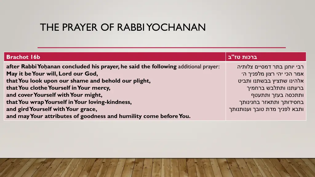 the prayer of rabbi yochanan