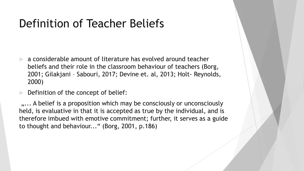 definition of teacher beliefs