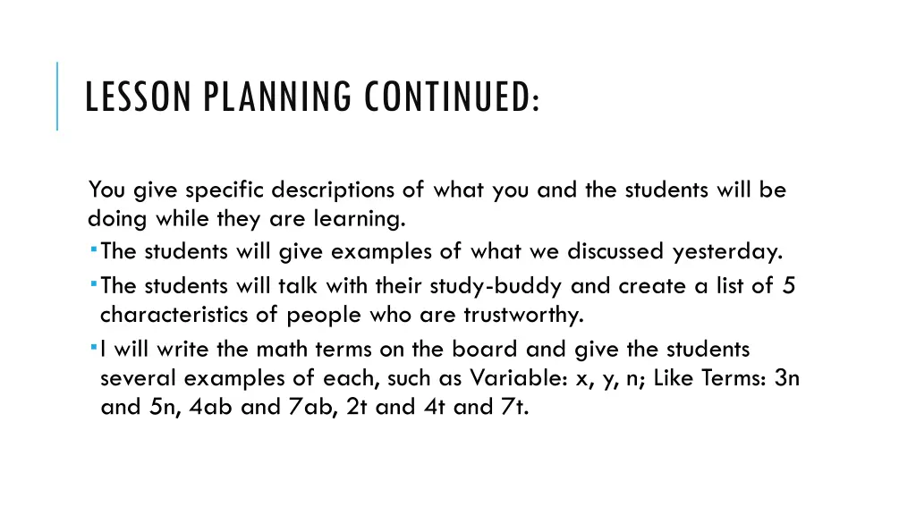 lesson planning continued