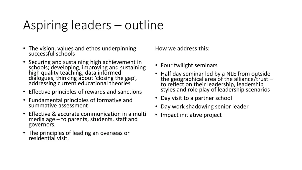 aspiring leaders outline