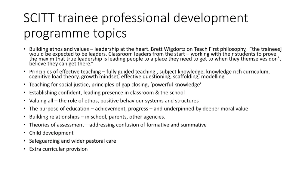 scitt trainee professional development programme