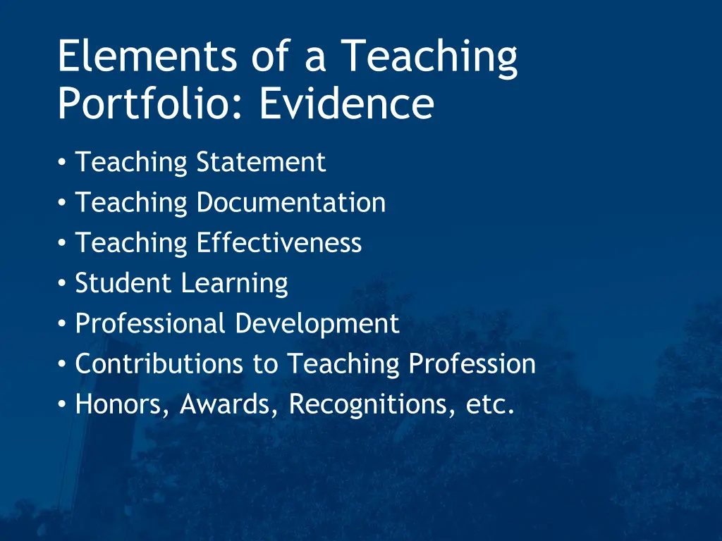elements of a teaching portfolio evidence