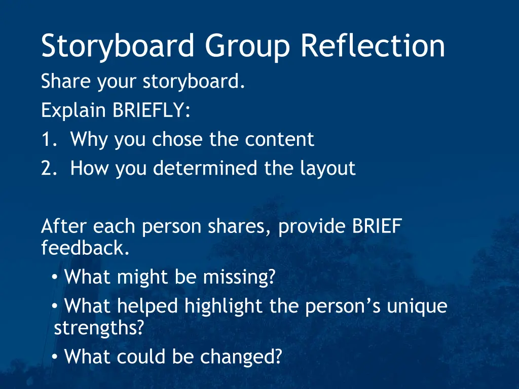 storyboard group reflection share your storyboard