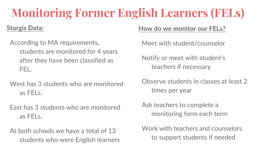 monitoring former english learners fels