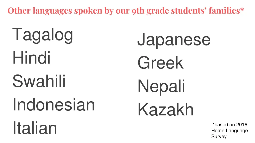 other languages spoken by our 9th grade students