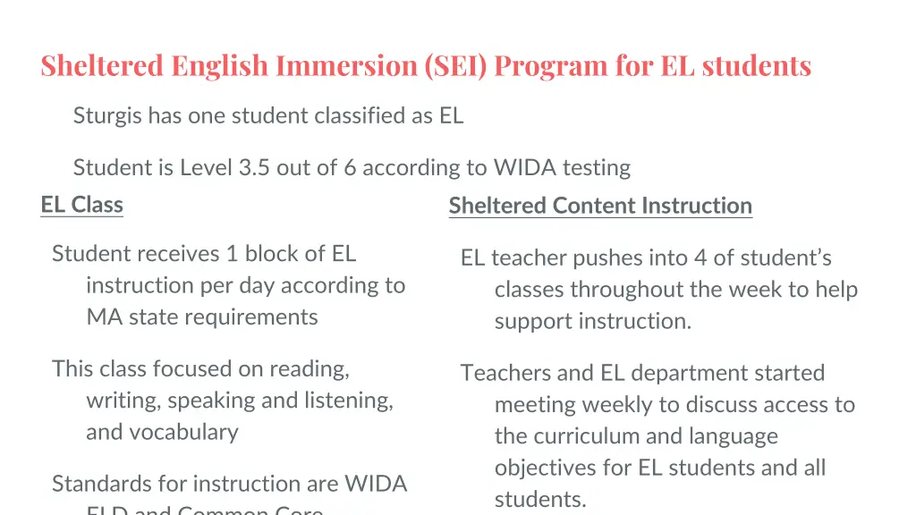 sheltered english immersion sei program