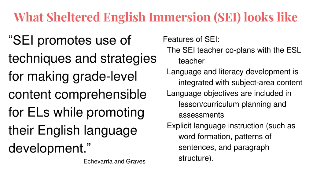 what sheltered english immersion sei looks like