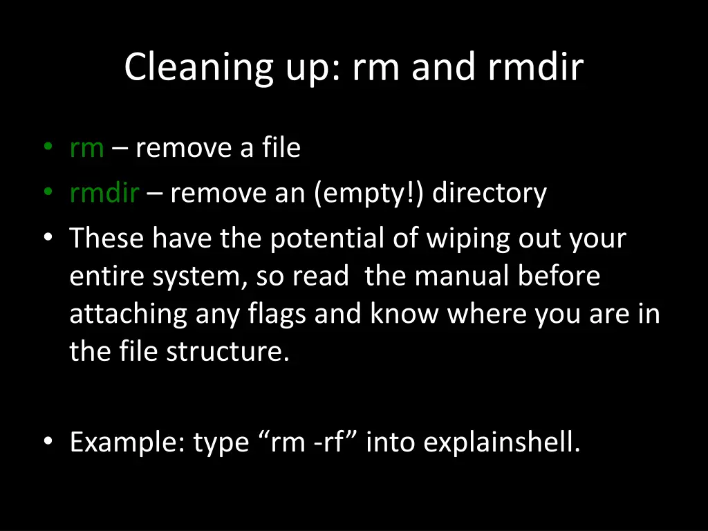 cleaning up rm and rmdir