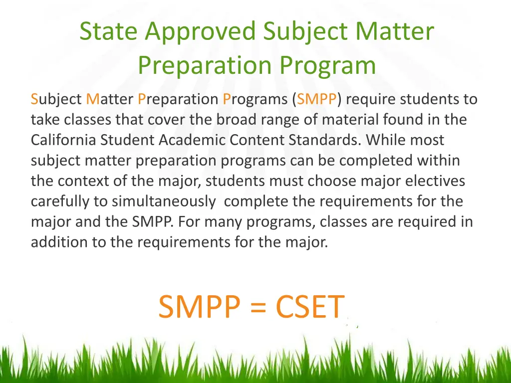 state approved subject matter preparation program
